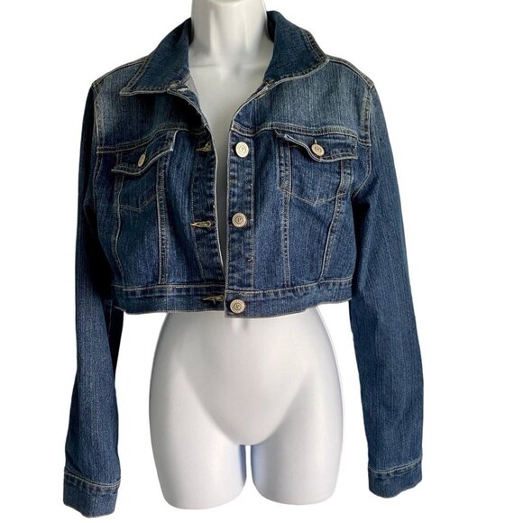 Paris Angel Embellished Crop Demin Jean Jacket Large - Picture 3 of 12